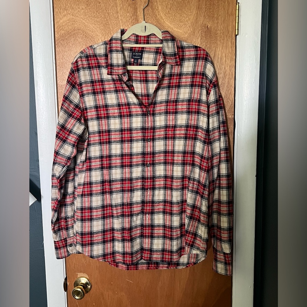 NWOT J Crew Men’s Flannel, size Large, red plaid, long sleeve